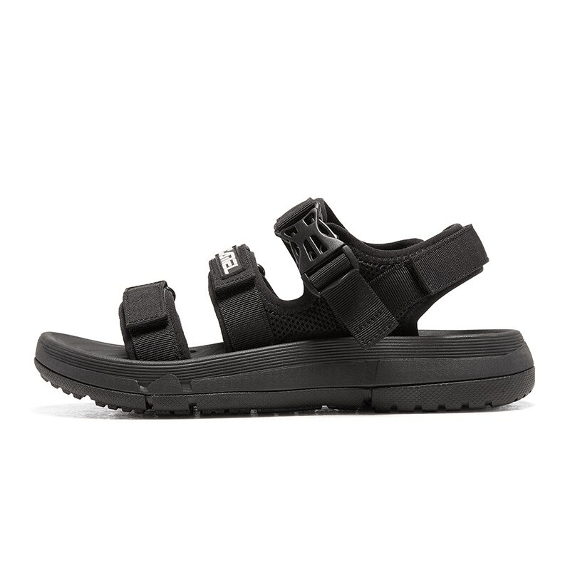 Women's black beach sandals with thick bottom, breathable design, anti-slip sole, and adjustable straps.